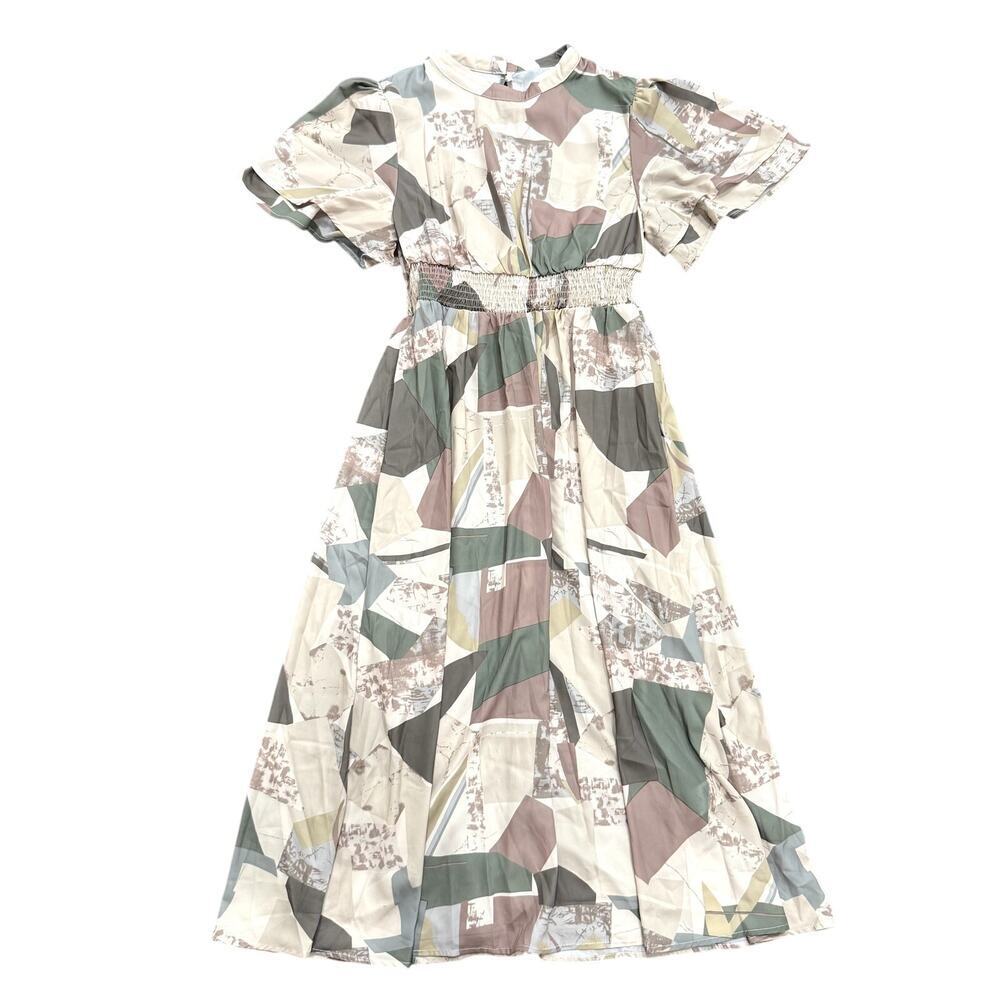 Woman's High Neck Abstract Maxi Dress in Multi, Size XXL​​